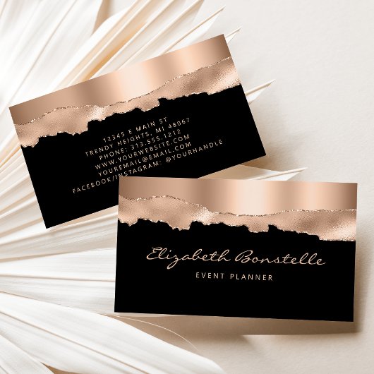 Glam Rose Gold Foil Black Luxus Visitenkarte