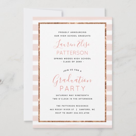 Glam Rose Gold Foto Collage Abschluss Einladung (Rückseite)