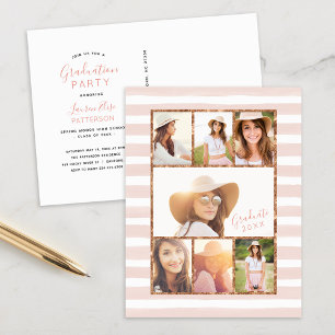 Glam Rose Gold Foto Collage Abschluss Einladung