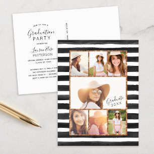 Glam Rose Gold Foto Collage Abschluss Einladung