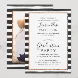 Glam Rose Gold Foto Graduation Party Einladung