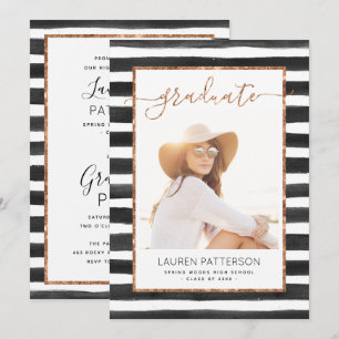 Glam Rose Gold Foto Graduation Party Einladung