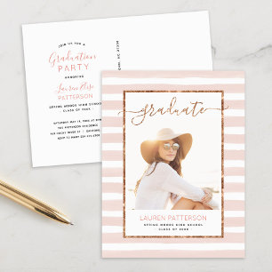 Glam Rose Gold Foto Graduation Party Einladung