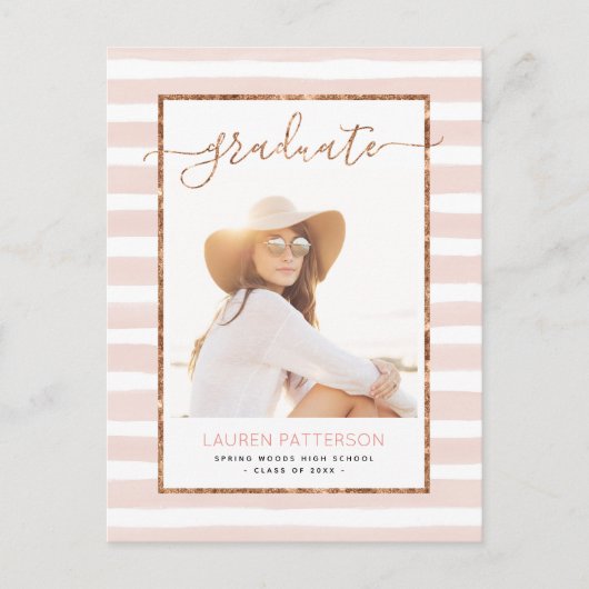 Glam Rose Gold Foto Graduation Party Einladung (Vorderseite)