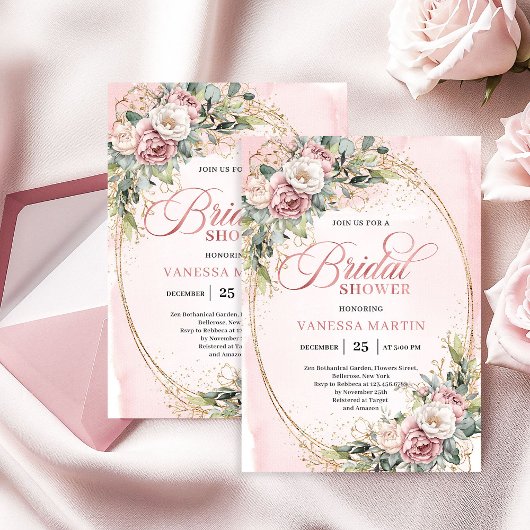 Glam Rose Gold Glitter Bridal Shower Invitation Einladung