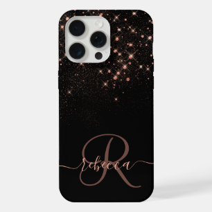 Glam Rose Gold Glitter Diamant Elegantes Monogramm iPhone 15 Pro Max Hülle
