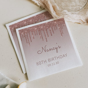Glam Rose Gold Glitter Drip 80. Geburtstagsfeier Serviette