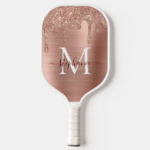Glam Rose Gold Glitter Drip Elegant Monogram Pickleball Schläger (Rückseite)