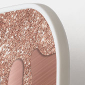 Glam Rose Gold Glitter Drip Elegant Monogram Pickleball Schläger (Linke Seite)