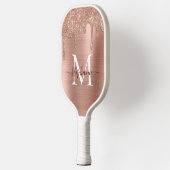 Glam Rose Gold Glitter Drip Elegant Monogram Pickleball Schläger (Links)