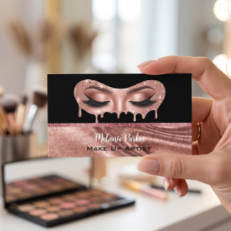 Glam Rose Gold Glitter Drip Eyes Makeup Artist Visitenkarte
