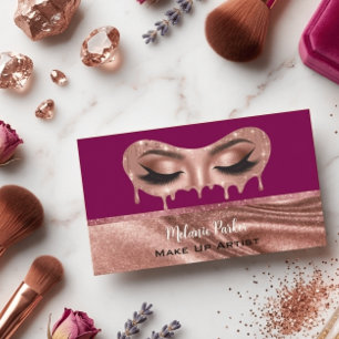 Glam Rose Gold Glitter Drip Eyes Makeup Artist Visitenkarte