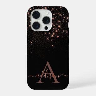 Glam Rose Gold Glitter Funkelndes Elegantes Monogr iPhone 15 Pro Hülle