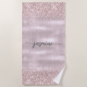 Glam Rose Gold Glitter Monogramm Name Girly Schrif Strandtuch
