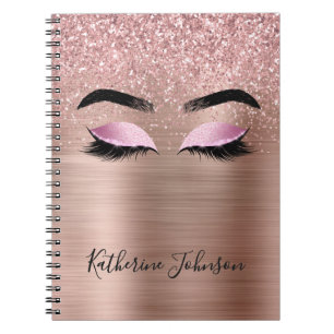 Glam Rose Gold Glitter Schönheits Wimpern Monogram Notizblock