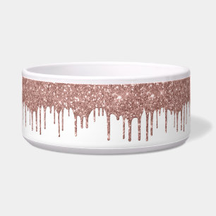 Glam Rose Gold Glitter Tropfen Chic Hund Napf
