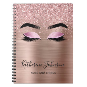 Glam Rose Gold Glitter Wimpern Beauty Monogramm Notizblock