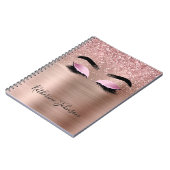 Glam Rose Gold Glitzer Beauty Lashes Monogramm Notizblock (Linke Seite)