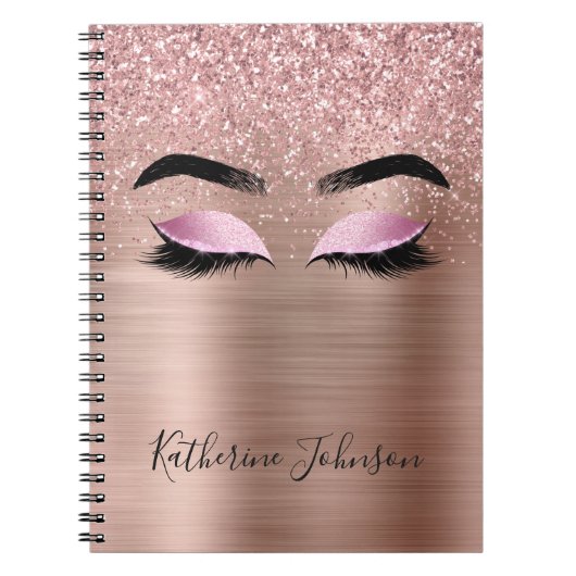 Glam Rose Gold Glitzer Beauty Lashes Monogramm Notizblock (Vorderseite)