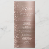 Glam Rose Gold Glitzer Brushed Metal Wedding Menükarte (Vorderseite)