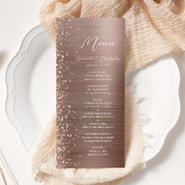 Glam Rose Gold Glitzer Brushed Metal Wedding Menükarte