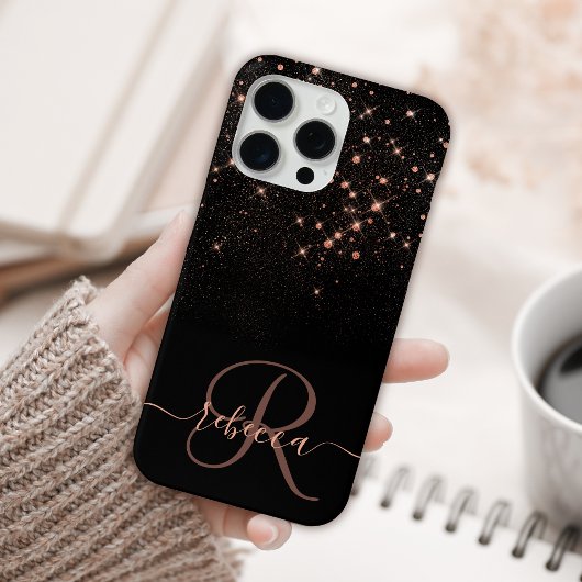 Glam Rose Gold Glitzer Diamond Elegantes Monogramm Case-Mate iPhone Hülle