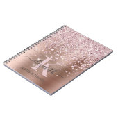 Glam Rose Gold Glitzer Diamond Script Mit Monogram Notizblock (Linke Seite)