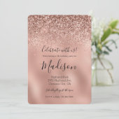 Glam Rose Gold Glitzer Einladung (Stehend Vorderseite)