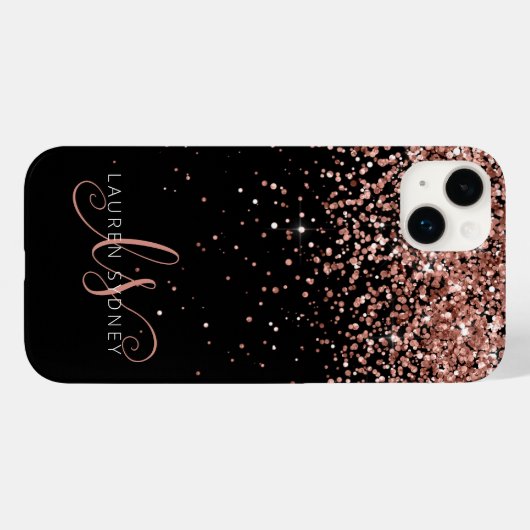 Glam Rose Gold Glitzer Elegantes Monogramm Case-Mate iPhone Hülle (Rückseite (Horizontal))