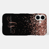 Glam Rose Gold Glitzer Elegantes Monogramm Case-Mate iPhone Hülle (Rückseite (Horizontal))
