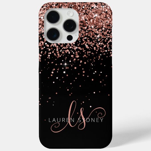 Glam Rose Gold Glitzer Elegantes Monogramm Case-Mate iPhone Hülle (Rückseite)
