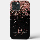 Glam Rose Gold Glitzer Elegantes Monogramm Case-Mate iPhone Hülle (Rückseite)