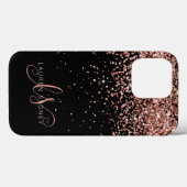 Glam Rose Gold Glitzer Elegantes Monogramm Case-Mate iPhone Hülle (Rückseite (Horizontal))