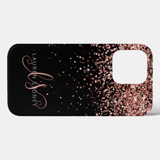 Glam Rose Gold Glitzer Elegantes Monogramm Case-Mate iPhone Hülle (Rückseite (Horizontal))