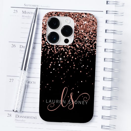 Glam Rose Gold Glitzer Elegantes Monogramm Case-Mate iPhone Hülle