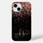 Glam Rose Gold Glitzer Elegantes Monogramm Case-Mate iPhone Hülle (Rückseite)