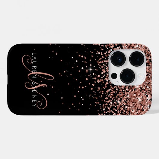 Glam Rose Gold Glitzer Elegantes Monogramm Case-Mate iPhone Hülle (Rückseite (Horizontal))