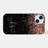 Glam Rose Gold Glitzer Elegantes Monogramm iPhone 15 Hülle (Rückseite (Horizontal))