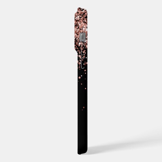 Glam Rose Gold Glitzer Elegantes Monogramm iPhone Hülle (Linke Seite)