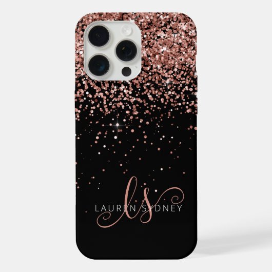 Glam Rose Gold Glitzer Elegantes Monogramm iPhone Hülle (Rückseite)