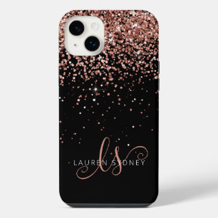 Glam Rose Gold Glitzer Elegantes Monogramm iPhone 14 Plus Hülle