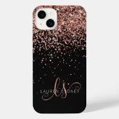 Glam Rose Gold Glitzer Elegantes Monogramm iPhone Hülle (Rückseite)