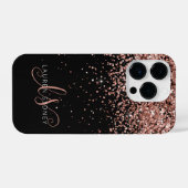 Glam Rose Gold Glitzer Elegantes Monogramm iPhone Hülle (Rückseite (Horizontal))