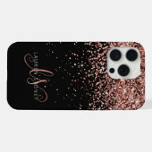 Glam Rose Gold Glitzer Elegantes Monogramm iPhone Hülle (Rückseite (Horizontal))