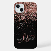 Glam Rose Gold Glitzer Elegantes Monogramm iPhone Hülle (Rückseite)