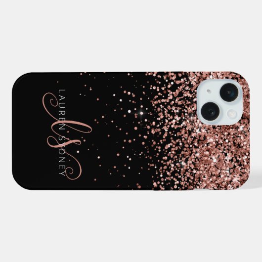 Glam Rose Gold Glitzer Elegantes Monogramm iPhone Hülle (Rückseite (Horizontal))