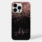 Glam Rose Gold Glitzer Elegantes Monogramm iPhone Hülle (Rückseite)