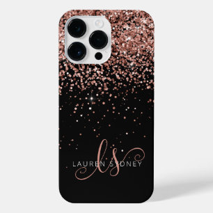 Glam Rose Gold Glitzer Elegantes Monogramm iPhone 14 Pro Max Hülle