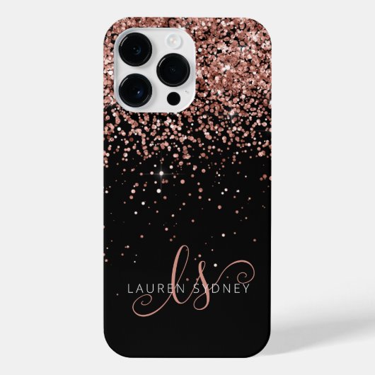 Glam Rose Gold Glitzer Elegantes Monogramm iPhone Hülle (Rückseite)
