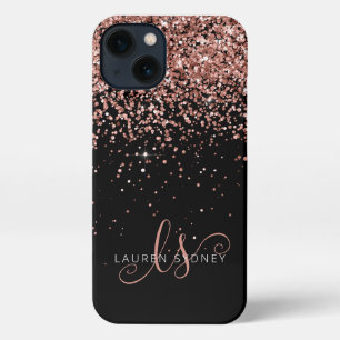 Glam Rose Gold Glitzer Elegantes Monogramm iPhone 13 Hülle